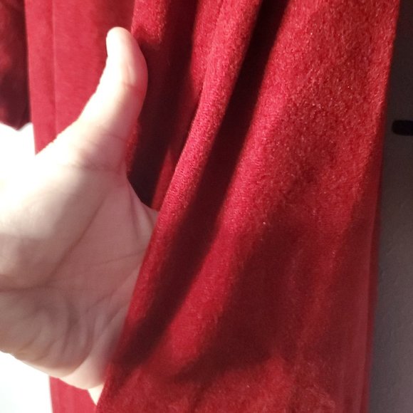 Vintage 80s Fleece Cranberry Zip Up House Coat with Pockets, Lg - Picture 8 of 9